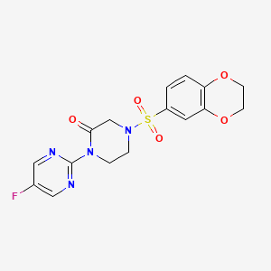 molecular formula C16H15FN4O5S B2446804 4-((2,3-Dihydrobenzo[b][1,4]dioxin-6-yl)sulfonyl)-1-(5-fluoropyrimidin-2-yl)piperazin-2-one CAS No. 2310012-22-5