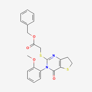 molecular formula C22H20N2O4S2 B2446806 Benzyl 2-((3-(2-methoxyphenyl)-4-oxo-3,4,6,7-tetrahydrothieno[3,2-d]pyrimidin-2-yl)thio)acetate CAS No. 850915-38-7