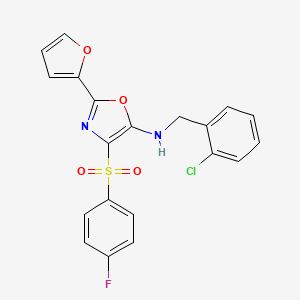 molecular formula C20H14ClFN2O4S B2446809 N-[(2-chlorophenyl)methyl]-4-(4-fluorobenzenesulfonyl)-2-(furan-2-yl)-1,3-oxazol-5-amine CAS No. 823829-66-9