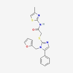molecular formula C20H18N4O2S2 B2446819 2-((1-(呋喃-2-基甲基)-5-苯基-1H-咪唑-2-基)硫代)-N-(4-甲基噻唑-2-基)乙酰胺 CAS No. 1207021-59-7
