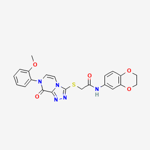 molecular formula C22H19N5O5S B2446821 N-(2,3-二氢-1,4-苯并二氧杂环-6-基)-2-{[7-(2-甲氧基苯基)-8-氧代-7,8-二氢[1,2,4]三唑并[4,3-a]吡嗪-3-基]硫代}乙酰胺 CAS No. 1223946-78-8