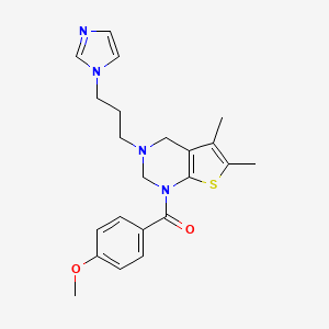 molecular formula C22H26N4O2S B2446831 [3-(3-Imidazol-1-ylpropyl)-5,6-dimethyl-2,4-dihydrothieno[2,3-d]pyrimidin-1-yl]-(4-methoxyphenyl)methanone CAS No. 690642-07-0