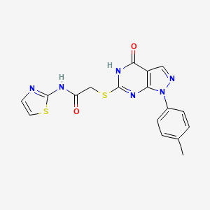 molecular formula C17H14N6O2S2 B2446837 2-((4-oxo-1-(p-tolyl)-4,5-dihydro-1H-pyrazolo[3,4-d]pyrimidin-6-yl)thio)-N-(thiazol-2-yl)acetamide CAS No. 851124-63-5