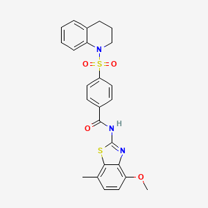molecular formula C25H23N3O4S2 B2446841 4-((3,4-二氢喹啉-1(2H)-基)磺酰基)-N-(4-甲氧基-7-甲基苯并[d]噻唑-2-基)苯甲酰胺 CAS No. 896676-14-5