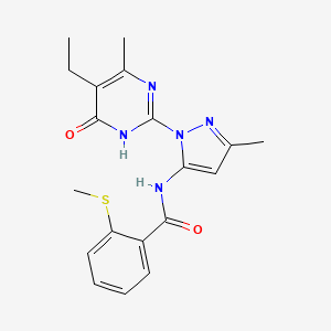 molecular formula C19H21N5O2S B2446847 N-(1-(5-ethyl-4-methyl-6-oxo-1,6-dihydropyrimidin-2-yl)-3-methyl-1H-pyrazol-5-yl)-2-(methylthio)benzamide CAS No. 1003799-04-9