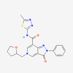 molecular formula C21H20N6O3S B2446853 N-(5-methyl-1,3,4-thiadiazol-2-yl)-3-oxo-2-phenyl-5-((tetrahydrofuran-2-yl)methyl)-3,5-dihydro-2H-pyrazolo[4,3-c]pyridine-7-carboxamide CAS No. 921876-25-7