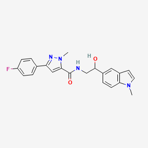 molecular formula C22H21FN4O2 B2446858 3-(4-fluorophenyl)-N-(2-hydroxy-2-(1-methyl-1H-indol-5-yl)ethyl)-1-methyl-1H-pyrazole-5-carboxamide CAS No. 2034595-79-2