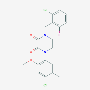 molecular formula C19H15Cl2FN2O3 B2446862 1-[(2-氯-6-氟苯基)甲基]-4-(4-氯-2-甲氧基-5-甲基苯基)吡嗪-2,3-二酮 CAS No. 898419-20-0