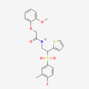 N-(2-((4-fluoro-3-methylphenyl)sulfonyl)-2-(thiophen-2-yl)ethyl)-2-(2-methoxyphenoxy)acetamide