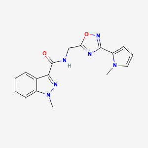 molecular formula C17H16N6O2 B2446913 1-methyl-N-((3-(1-methyl-1H-pyrrol-2-yl)-1,2,4-oxadiazol-5-yl)methyl)-1H-indazole-3-carboxamide CAS No. 2034453-58-0
