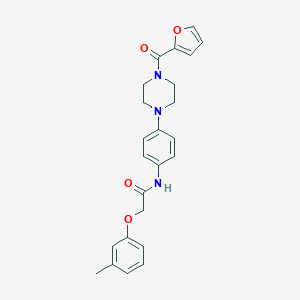 molecular formula C24H25N3O4 B244693 N-[4-[4-[2-furanyl(oxo)methyl]-1-piperazinyl]phenyl]-2-(3-methylphenoxy)acetamide 