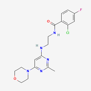 molecular formula C18H21ClFN5O2 B2446932 2-chloro-4-fluoro-N-(2-((2-methyl-6-morpholinopyrimidin-4-yl)amino)ethyl)benzamide CAS No. 1202990-60-0