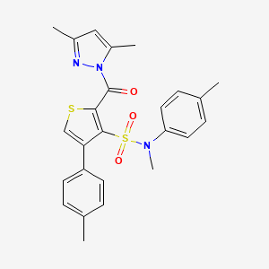 molecular formula C25H25N3O3S2 B2446947 2-(3,5-dimethyl-1H-pyrazole-1-carbonyl)-N-methyl-N,4-bis(4-methylphenyl)thiophene-3-sulfonamide CAS No. 1173751-96-6