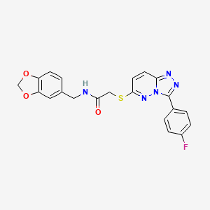 molecular formula C21H16FN5O3S B2446992 N-(苯并[d][1,3]二氧杂环-5-基甲基)-2-((3-(4-氟苯基)-[1,2,4]三唑并[4,3-b]哒嗪-6-基)硫代)乙酰胺 CAS No. 852374-11-9