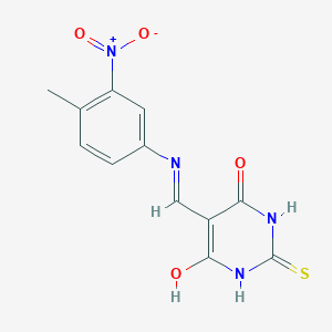 molecular formula C12H10N4O4S B2446994 5-(((4-methyl-3-nitrophenyl)amino)methylene)-2-thioxodihydropyrimidine-4,6(1H,5H)-dione CAS No. 1021229-12-8