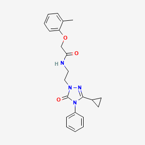 molecular formula C22H24N4O3 B2447004 N-(2-(3-cyclopropyl-5-oxo-4-phenyl-4,5-dihydro-1H-1,2,4-triazol-1-yl)ethyl)-2-(o-tolyloxy)acetamide CAS No. 1396766-31-6