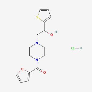 molecular formula C15H19ClN2O3S B2447012 Furan-2-yl(4-(2-hydroxy-2-(thiophen-2-yl)ethyl)piperazin-1-yl)methanone hydrochloride CAS No. 1351596-10-5