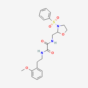 molecular formula C21H25N3O6S B2447028 N1-(2-methoxyphenethyl)-N2-((3-(phenylsulfonyl)oxazolidin-2-yl)methyl)oxalamide CAS No. 868981-66-2