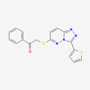 molecular formula C17H12N4OS2 B2447033 1-苯基-2-[(3-噻吩-2-基-[1,2,4]三唑并[4,3-b]哒嗪-6-基)硫代]乙酮 CAS No. 868967-07-1