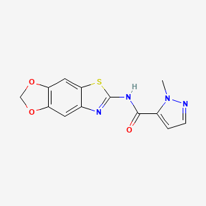molecular formula C13H10N4O3S B2447040 N-([1,3]dioxolo[4',5':4,5]benzo[1,2-d]thiazol-6-yl)-1-methyl-1H-pyrazole-5-carboxamide CAS No. 1019096-93-5