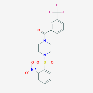 molecular formula C18H16F3N3O5S B2447041 {4-[(2-Nitrophenyl)sulfonyl]piperazino}[3-(trifluoromethyl)phenyl]methanone CAS No. 866152-62-7
