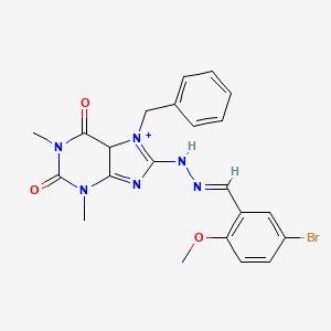 molecular formula C22H21BrN6O3 B2447054 7-benzyl-8-[(E)-2-[(5-bromo-2-methoxyphenyl)methylidene]hydrazin-1-yl]-1,3-dimethyl-2,3,6,7-tetrahydro-1H-purine-2,6-dione CAS No. 949329-14-0
