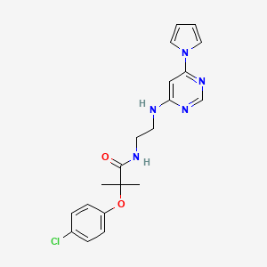 molecular formula C20H22ClN5O2 B2447079 N-(2-((6-(1H-pyrrol-1-yl)pyrimidin-4-yl)amino)ethyl)-2-(4-chlorophenoxy)-2-methylpropanamide CAS No. 1421474-80-7