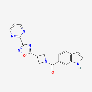 molecular formula C18H14N6O2 B2447094 (1H-indol-6-yl)(3-(3-(pyrimidin-2-yl)-1,2,4-oxadiazol-5-yl)azetidin-1-yl)methanone CAS No. 1324189-52-7