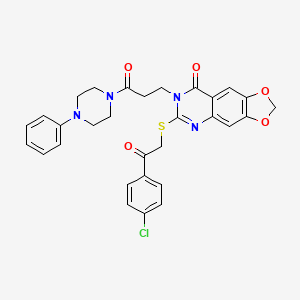 molecular formula C30H27ClN4O5S B2447098 6-{[2-(4-chlorophenyl)-2-oxoethyl]sulfanyl}-7-[3-oxo-3-(4-phenylpiperazin-1-yl)propyl]-2H,7H,8H-[1,3]dioxolo[4,5-g]quinazolin-8-one CAS No. 896706-20-0