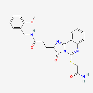 molecular formula C23H23N5O4S B2447110 3-{5-[(carbamoylmethyl)sulfanyl]-3-oxo-2H,3H-imidazo[1,2-c]quinazolin-2-yl}-N-[(2-methoxyphenyl)methyl]propanamide CAS No. 1037168-42-5