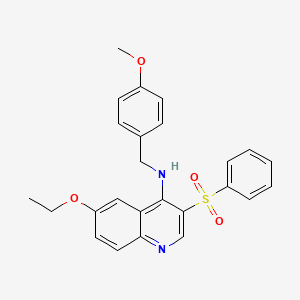 molecular formula C25H24N2O4S B2447120 6-乙氧基-N-(4-甲氧基苄基)-3-(苯磺酰基)喹啉-4-胺 CAS No. 895642-91-8