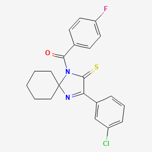 molecular formula C21H18ClFN2OS B2447143 3-(3-Chlorophenyl)-1-(4-fluorobenzoyl)-1,4-diazaspiro[4.5]dec-3-ene-2-thione CAS No. 1223955-92-7