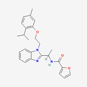 molecular formula C26H29N3O3 B2447168 2-furyl-N-[(1-{2-[5-methyl-2-(methylethyl)phenoxy]ethyl}benzimidazol-2-yl)ethy l]carboxamide CAS No. 920118-57-6