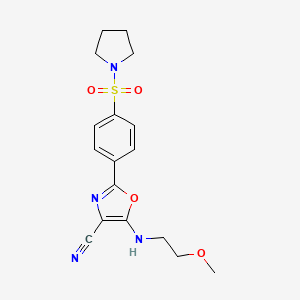 molecular formula C17H20N4O4S B2447182 5-((2-Methoxyethyl)amino)-2-(4-(pyrrolidin-1-ylsulfonyl)phenyl)oxazole-4-carbonitrile CAS No. 941245-30-3
