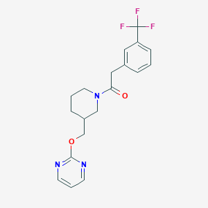 molecular formula C19H20F3N3O2 B2447183 1-[3-(Pyrimidin-2-yloxymethyl)piperidin-1-yl]-2-[3-(trifluoromethyl)phenyl]ethanone CAS No. 2379975-33-2