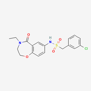 molecular formula C18H19ClN2O4S B2447187 1-(3-chlorophenyl)-N-(4-ethyl-5-oxo-2,3,4,5-tetrahydrobenzo[f][1,4]oxazepin-7-yl)methanesulfonamide CAS No. 922062-77-9