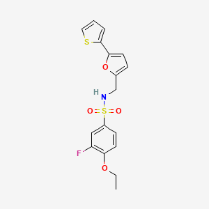 molecular formula C17H16FNO4S2 B2447194 4-ethoxy-3-fluoro-N-((5-(thiophen-2-yl)furan-2-yl)methyl)benzenesulfonamide CAS No. 2034249-66-4