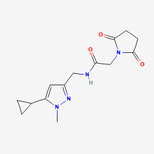 molecular formula C14H18N4O3 B2447204 N-((5-cyclopropyl-1-methyl-1H-pyrazol-3-yl)methyl)-2-(2,5-dioxopyrrolidin-1-yl)acetamide CAS No. 1448057-62-2