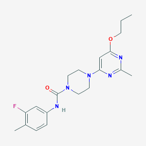 molecular formula C20H26FN5O2 B2447208 N-(3-氟-4-甲基苯基)-4-(2-甲基-6-丙氧基嘧啶-4-基)哌嗪-1-甲酰胺 CAS No. 946231-81-8
