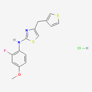 molecular formula C15H14ClFN2OS2 B2447218 N-(2-fluoro-4-methoxyphenyl)-4-(thiophen-3-ylmethyl)thiazol-2-amine hydrochloride CAS No. 2034433-46-8