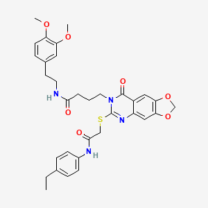 molecular formula C33H36N4O7S B2447219 N-(3,4-dimethoxyphenethyl)-4-(6-((2-((4-ethylphenyl)amino)-2-oxoethyl)thio)-8-oxo-[1,3]dioxolo[4,5-g]quinazolin-7(8H)-yl)butanamide CAS No. 688060-68-6