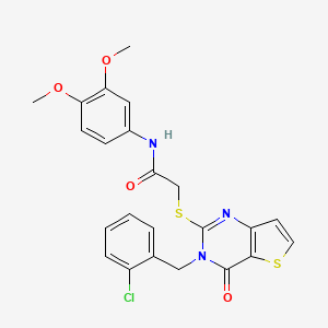 molecular formula C23H20ClN3O4S2 B2447230 2-((3-(2-chlorobenzyl)-4-oxo-3,4-dihydrothieno[3,2-d]pyrimidin-2-yl)thio)-N-(3,4-dimethoxyphenyl)acetamide CAS No. 1798490-93-3