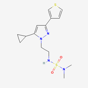 molecular formula C14H20N4O2S2 B2447239 5-Cyclopropyl-1-[2-(dimethylsulfamoylamino)ethyl]-3-thiophen-3-ylpyrazole CAS No. 2034586-43-9