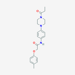 molecular formula C22H27N3O3 B244725 2-(4-methylphenoxy)-N-[4-(4-propanoylpiperazin-1-yl)phenyl]acetamide 