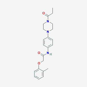 molecular formula C22H27N3O3 B244726 2-(2-methylphenoxy)-N-[4-(4-propanoylpiperazin-1-yl)phenyl]acetamide 