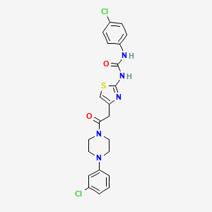 molecular formula C22H21Cl2N5O2S B2447263 1-(4-Chlorophenyl)-3-(4-(2-(4-(3-chlorophenyl)piperazin-1-yl)-2-oxoethyl)thiazol-2-yl)urea CAS No. 897620-75-6