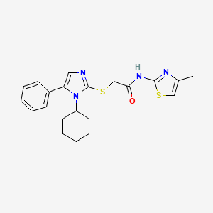 molecular formula C21H24N4OS2 B2447271 2-((1-环己基-5-苯基-1H-咪唑-2-基)硫代)-N-(4-甲基噻唑-2-基)乙酰胺 CAS No. 1207039-43-7