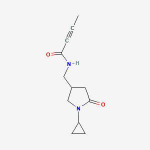 molecular formula C12H16N2O2 B2447277 N-[(1-Cyclopropyl-5-oxopyrrolidin-3-yl)methyl]but-2-ynamide CAS No. 2411255-49-5
