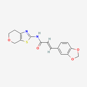 molecular formula C16H14N2O4S B2447284 (E)-3-(benzo[d][1,3]dioxol-5-yl)-N-(6,7-dihydro-4H-pyrano[4,3-d]thiazol-2-yl)acrylamide CAS No. 1396892-54-8