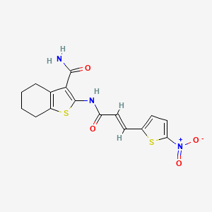 molecular formula C16H15N3O4S2 B2447307 (E)-2-(3-(5-硝基噻吩-2-基)丙烯酰胺)-4,5,6,7-四氢苯并[b]噻吩-3-甲酰胺 CAS No. 392325-72-3